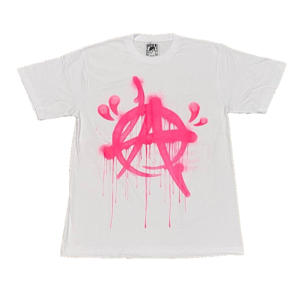 PUNK LA Anarchy Big Neon Pink Graffiti Logo Trash Metal White Combed Cotton sz L